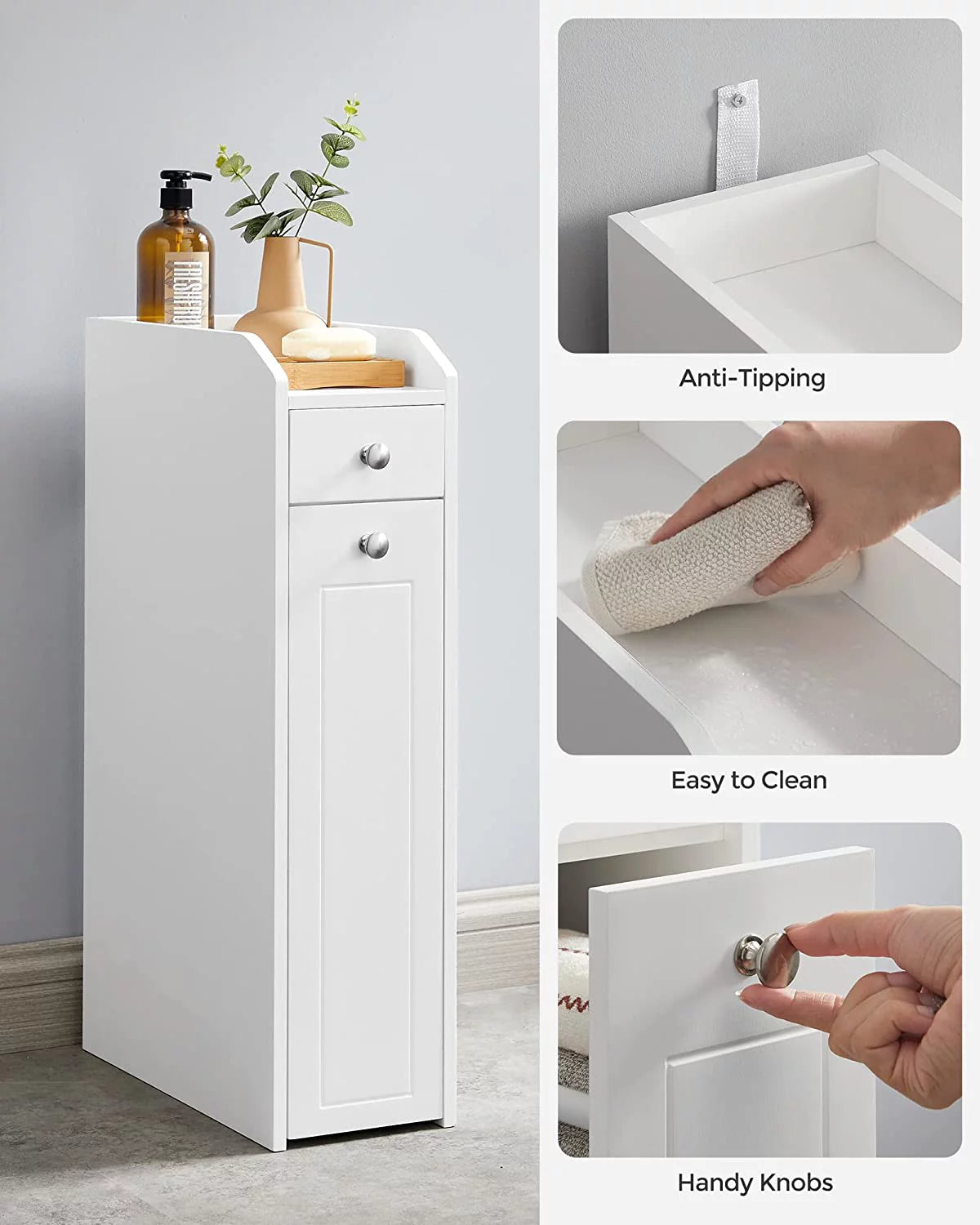 White Small Bathroom Storage Cabinet with Slide Out Drawers B5788