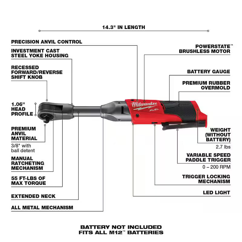 12V Lithium-Ion Brushless Cordless 3/8in. Ratchet & Extended Reach Ratchet M569