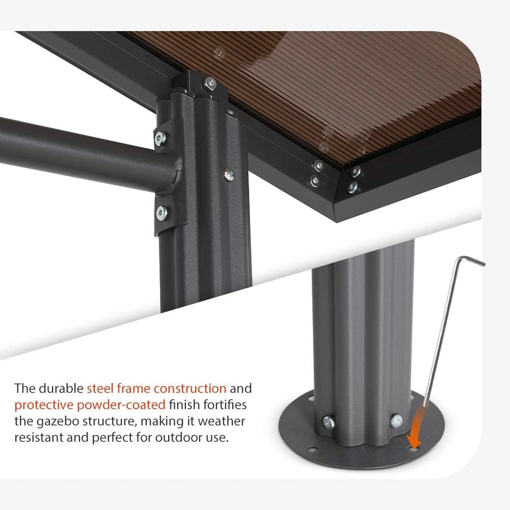 8'x5' Steel Frame Double-Tier Polycarbonate Top Grill Gazebo with Shelves I4490