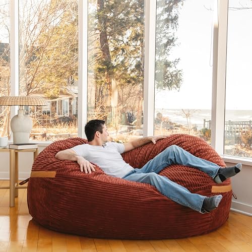 Deep Terracotta Corded Plush 6 feet Foam Filled Bean Bag Chair with Removable Cover K433495