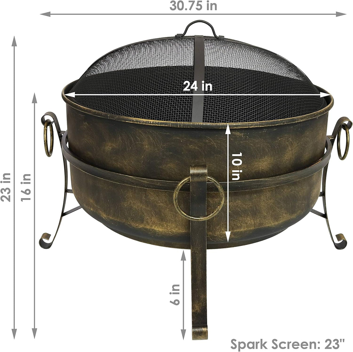 24-Inch Wood-Burning Fire Pit with Spark Screen, Poker, and Grate W841803
