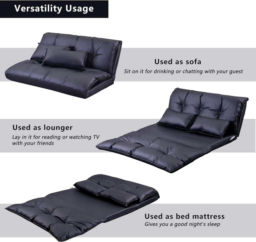 Adjustable Floor Sofa Bed with 2 Pillows, 5 Reclining Position, Black A911