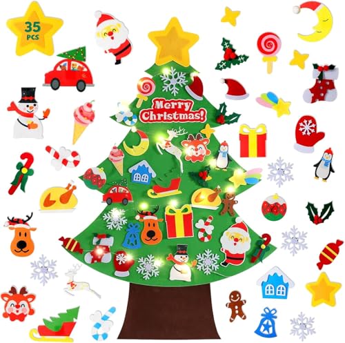 3.6 FT Felt Christmas Tree with Lights and 35 Pcs Ornaments J76366