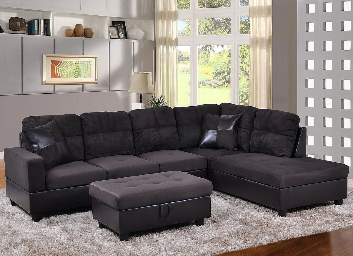 103.5" Wide Corner Microfiber Sectional Sofa with Storage Ottoman D519659