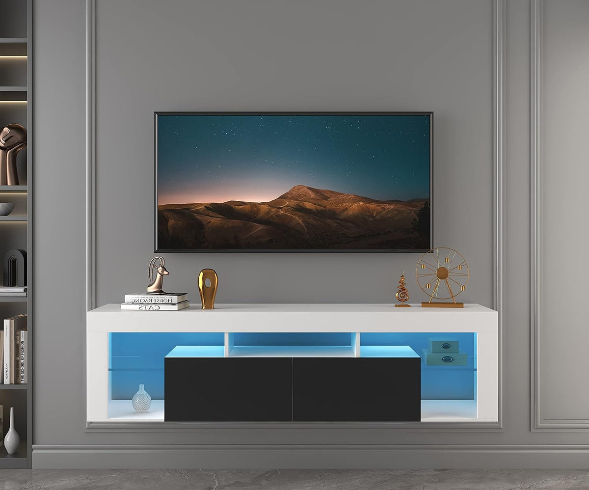 White and Black TV Stand with LED Lights T63908