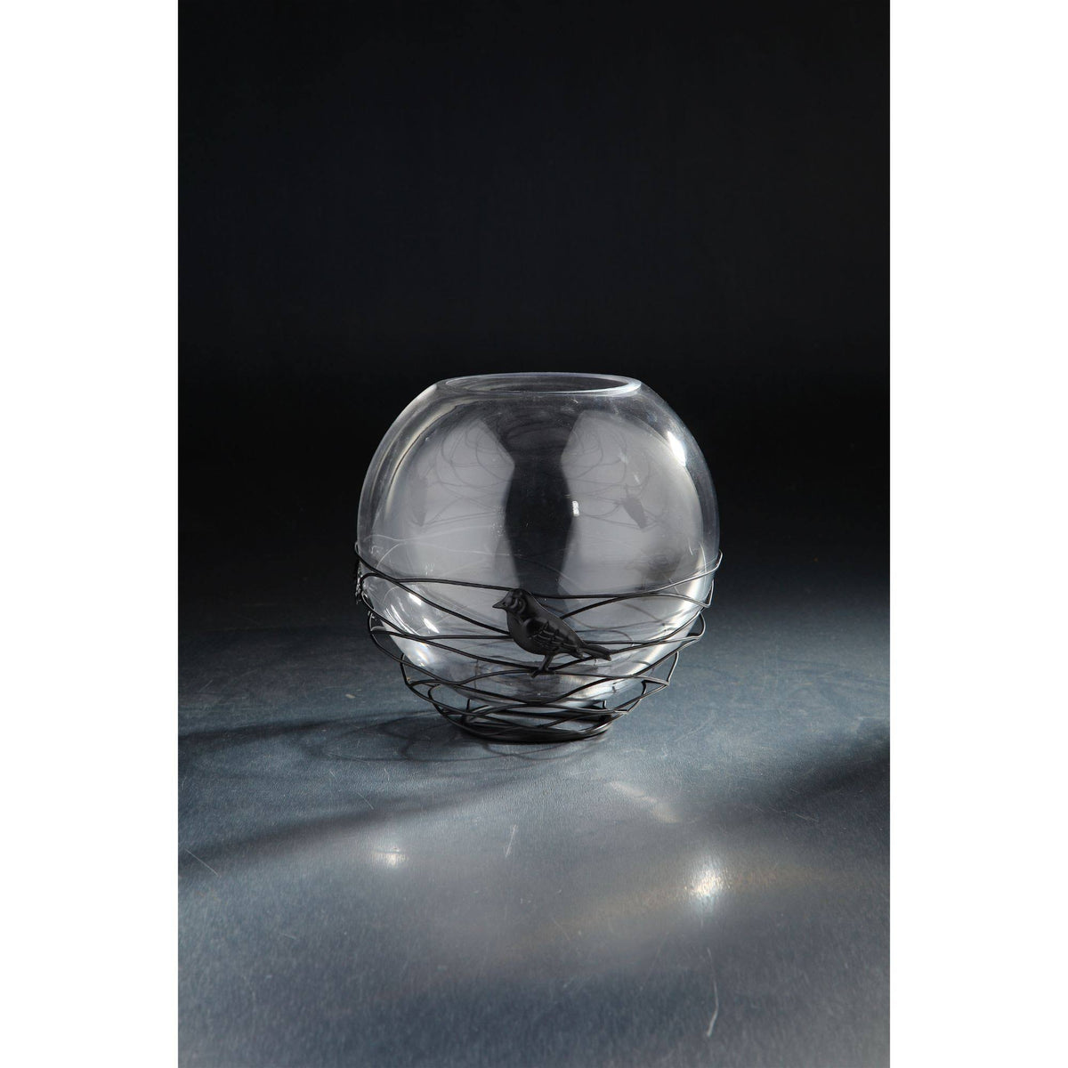 Clear and Black Glass Tea Light Holder A358