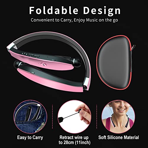 Black Foldable Wireless Neckband Headphones with Retractable Earbuds K918