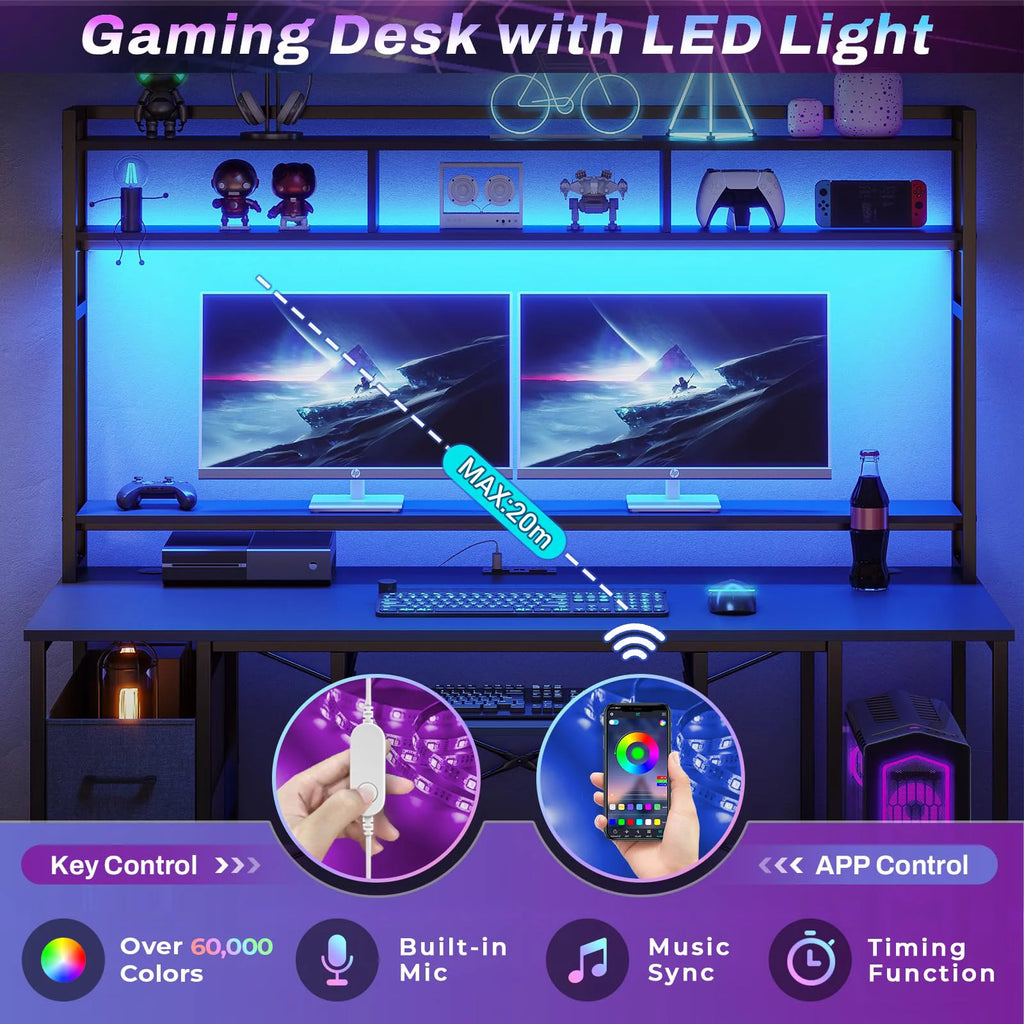 Black 55" Gaming Desk with Drawer and Monitor Stand N9349