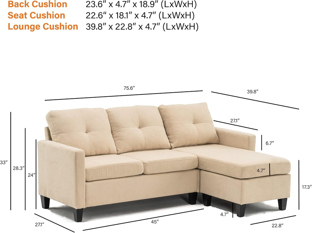 Beige Fabric Sectional Sofa with Chaise O16193