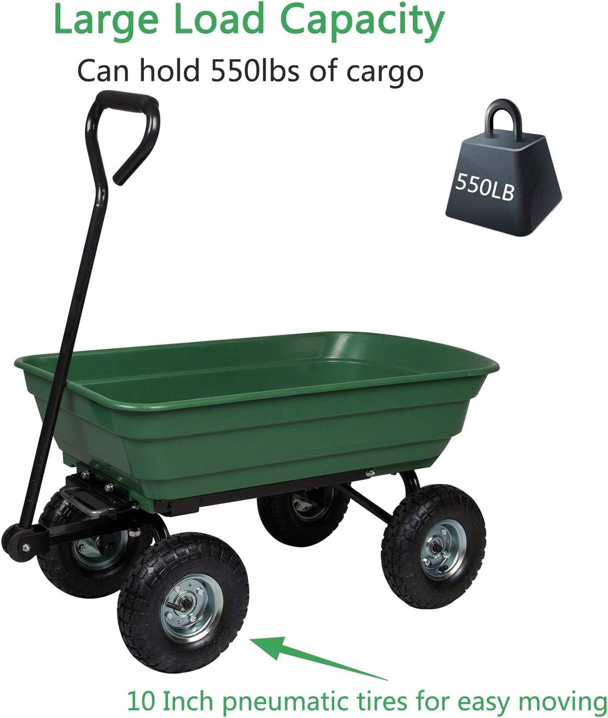 Garden Dump Cart Wagon with Steel Frame and Pneumatic Tires H2428