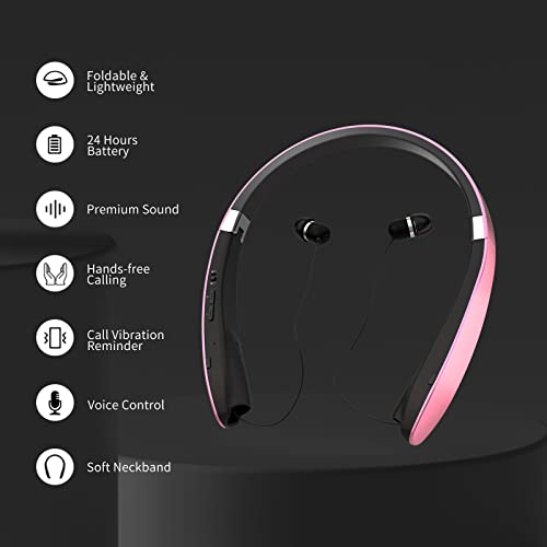 Black Foldable Wireless Neckband Headphones with Retractable Earbuds K918