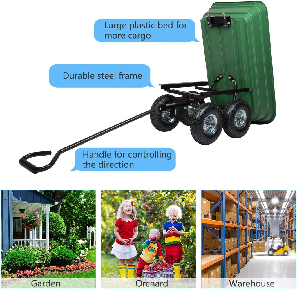 Garden Dump Cart Wagon with Steel Frame and Pneumatic Tires H2428