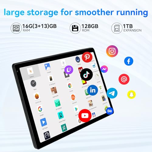 Black 10.36 inch Android 14 Tablet, 16GB RAM 128GB ROM, 8-Core HD Display, 5000mAh Battery, Dual Camera, 1TB Expandable U35744
