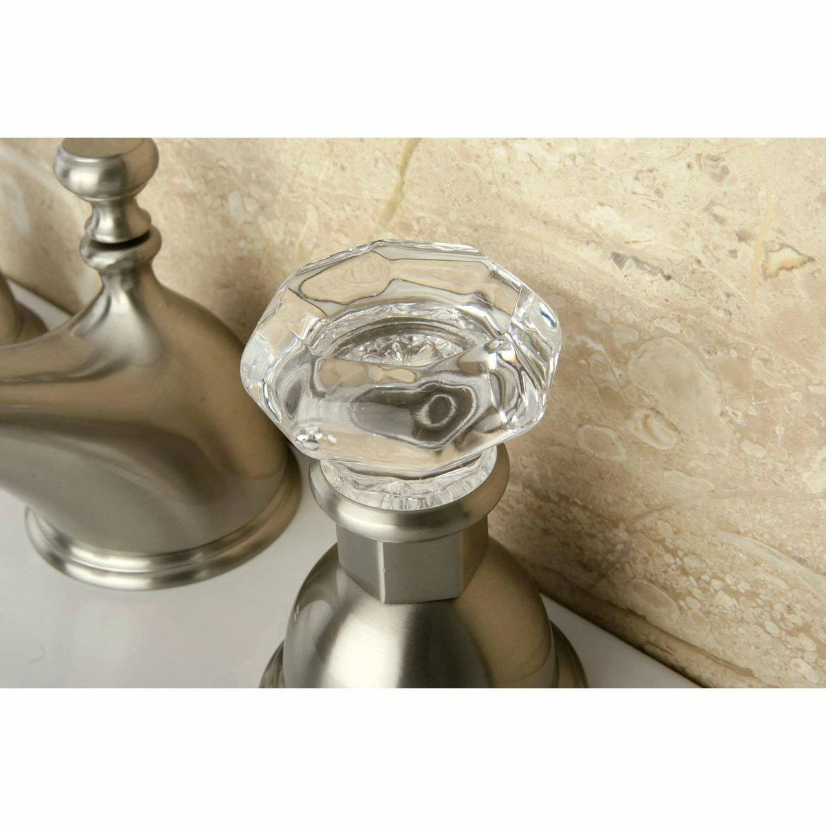 Satin Nickel Widespread Lavatory Faucet with Crystal Handle Q9043