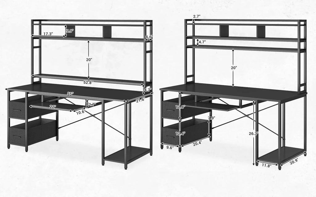 Black 55" Gaming Desk with Drawer and Monitor Stand N9349