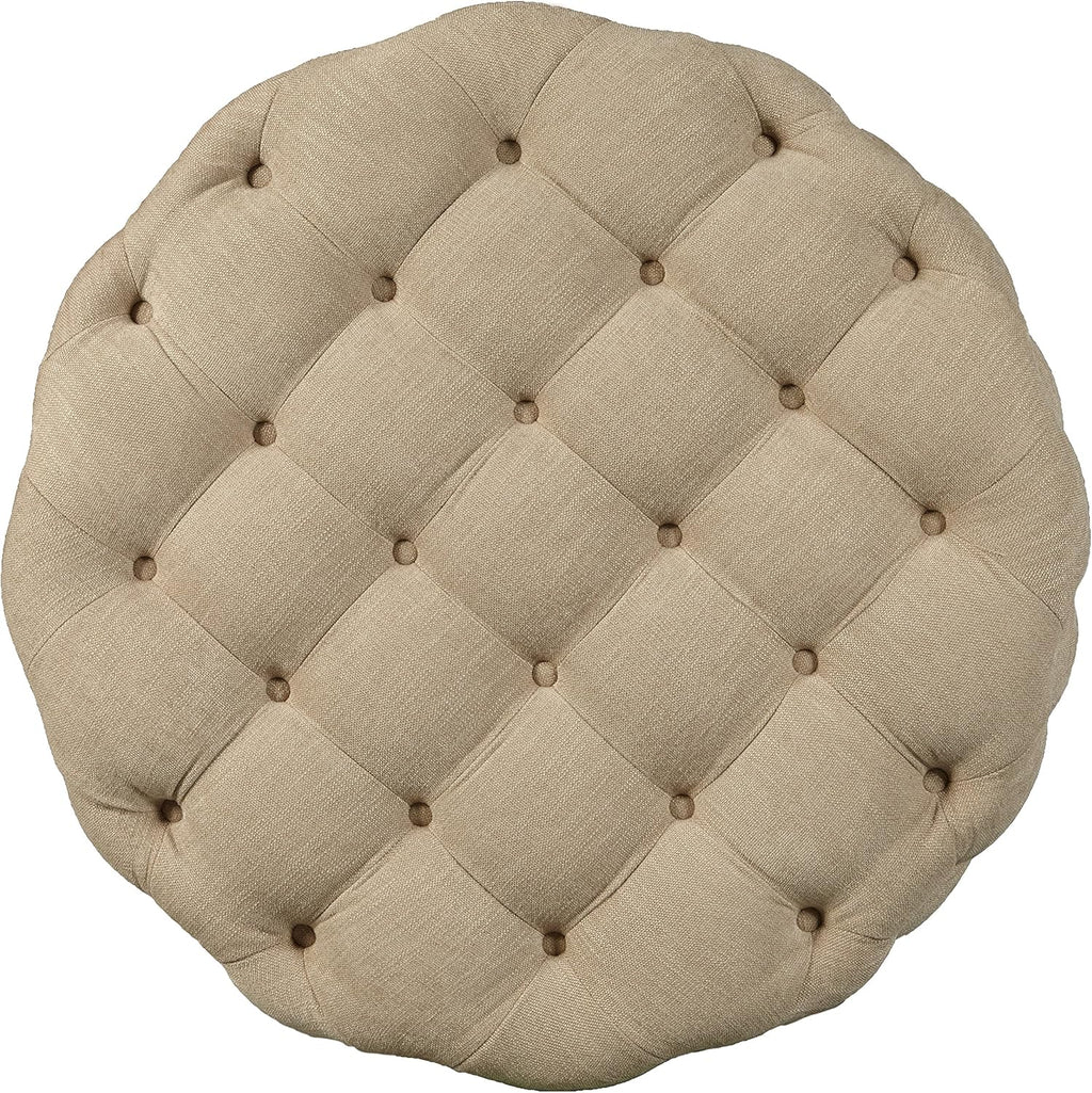 Beige Round Tufted Ottoman N6565