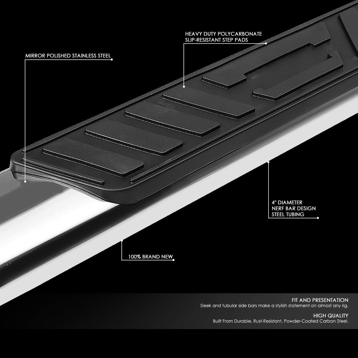 5 Inches Curved Side Step Nerf Bar Running Board Stainless Steel Polished Chrome D721747