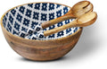 Mango Wood Salad Bowl with Serving Tongs H27291