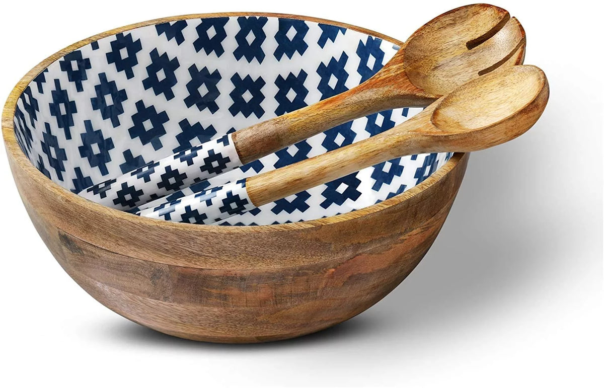 Mango Wood Salad Bowl with Serving Tongs H27291