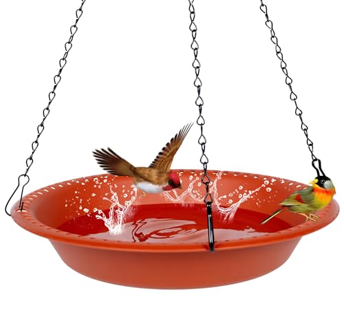 16 inch Green Hanging Bird Bath Bowl with Black Chains A6628