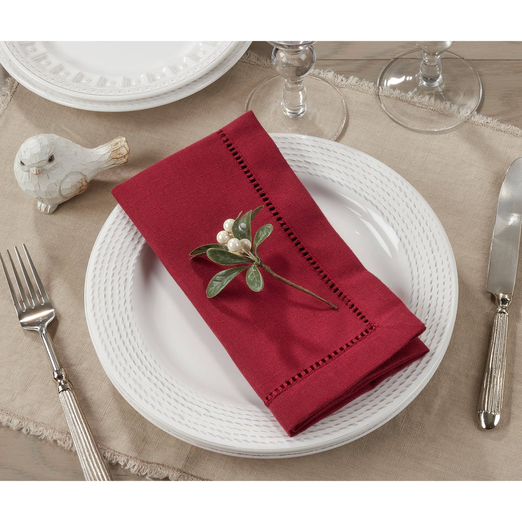Burgundy Hemstitch Border Dinner Napkin Set of 12 E515