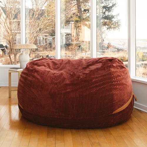 Deep Terracotta Corded Plush 6 feet Foam Filled Bean Bag Chair with Removable Cover K433495