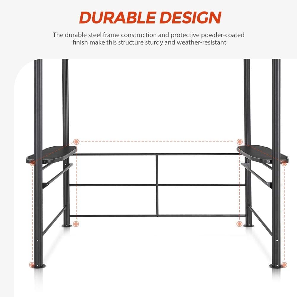 8'x5' Steel Frame Double-Tier Polycarbonate Top Grill Gazebo with Shelves I4490