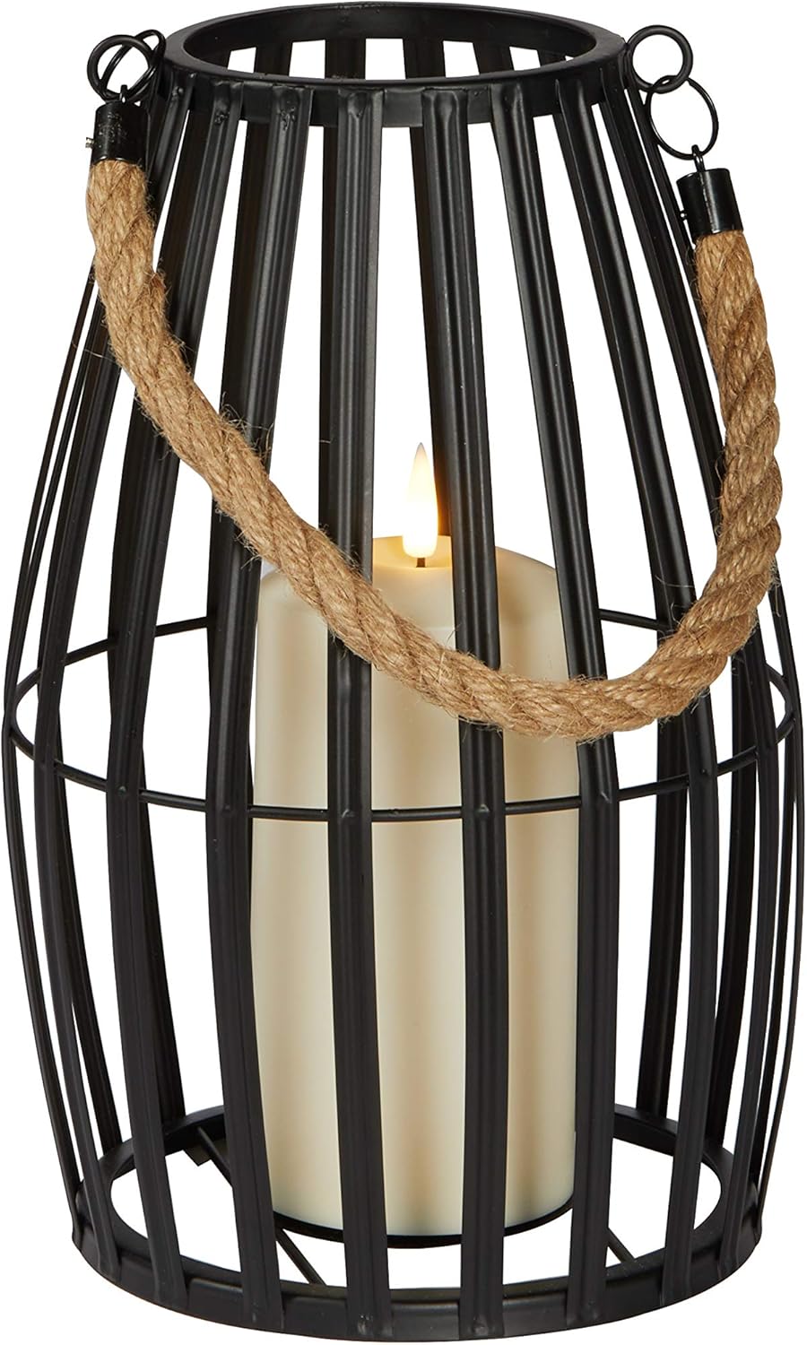 Black Slatted Metal LED Flameless Candle Lantern S8557