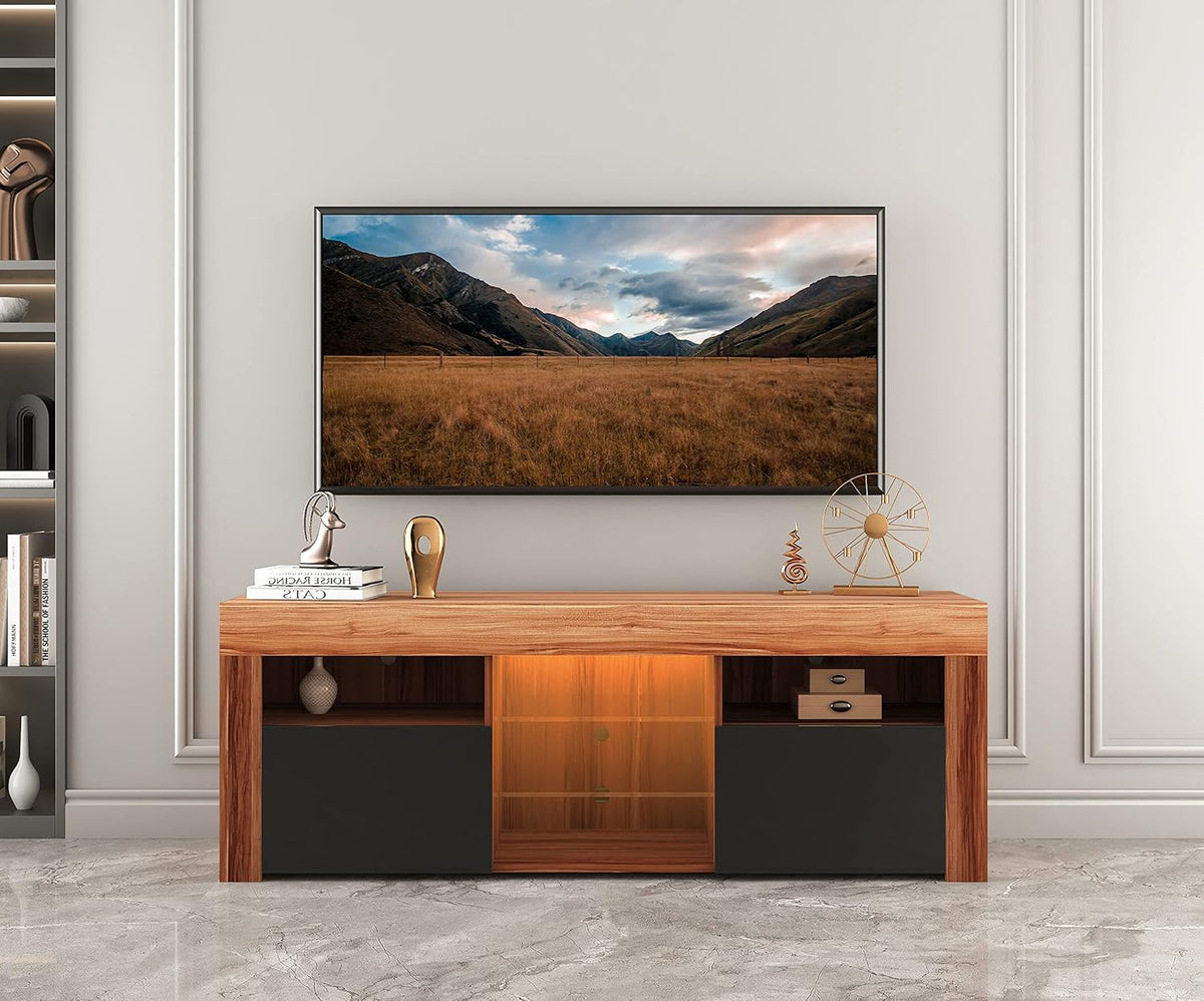 White and Black TV Stand with LED Lights T63908