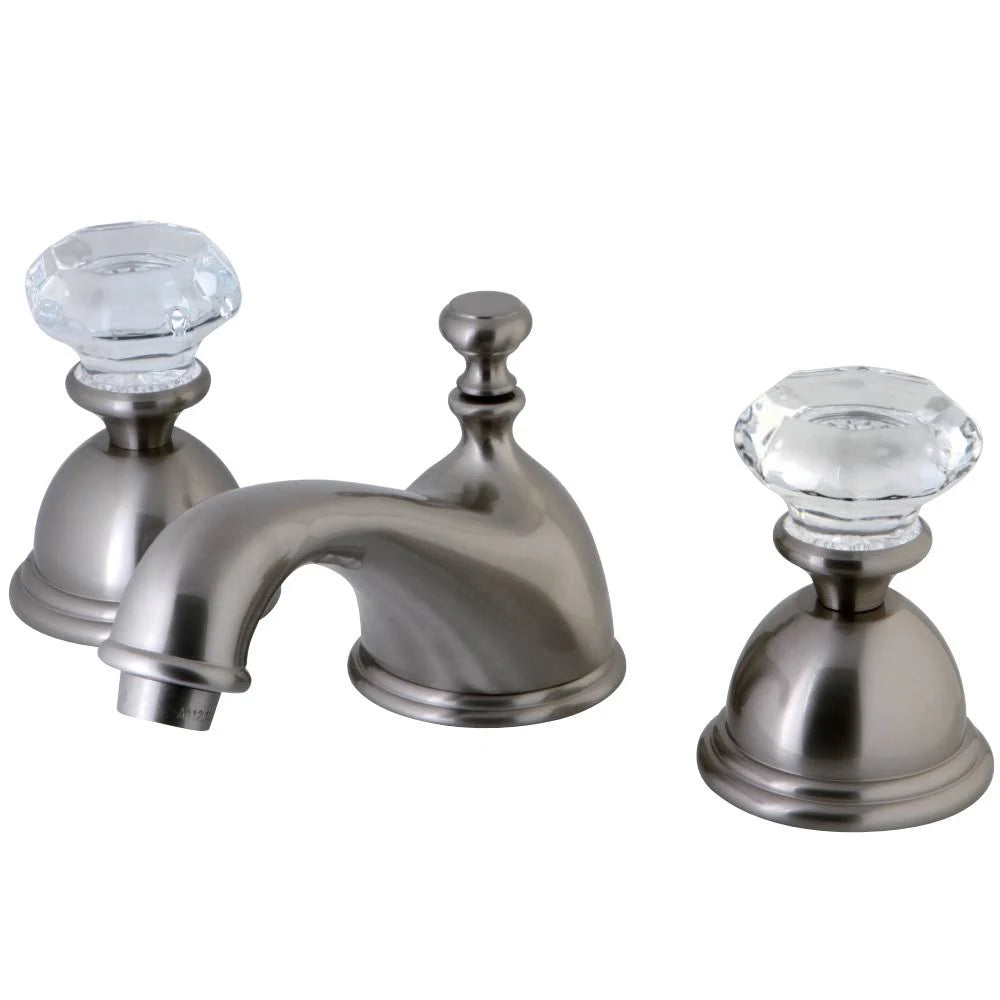 Satin Nickel Widespread Lavatory Faucet with Crystal Handle Q9043