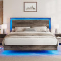 Rustic Grey Full Size Platform Bed Frame with Headboard and LED Light P580464