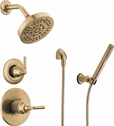 3-Setting Gold Shower System Including Shower Head, Handheld Shower, Shower Handle, Shower Diverter and Shower Valve Kit, Champagne Bronze U43231