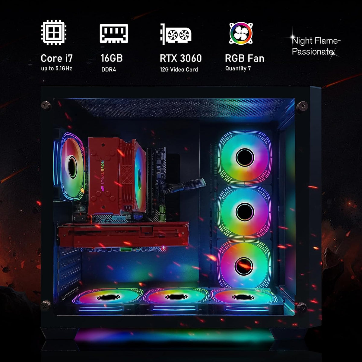 Gaming Desktop PC, GeForce RTX 3060 12G, Intel Core i7-10700KF up to 5.1G, 16G DDR4, 1T SSD, WiFi, BT 5.0 O51763