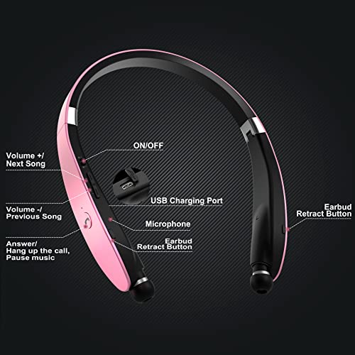 Black Foldable Wireless Neckband Headphones with Retractable Earbuds K918