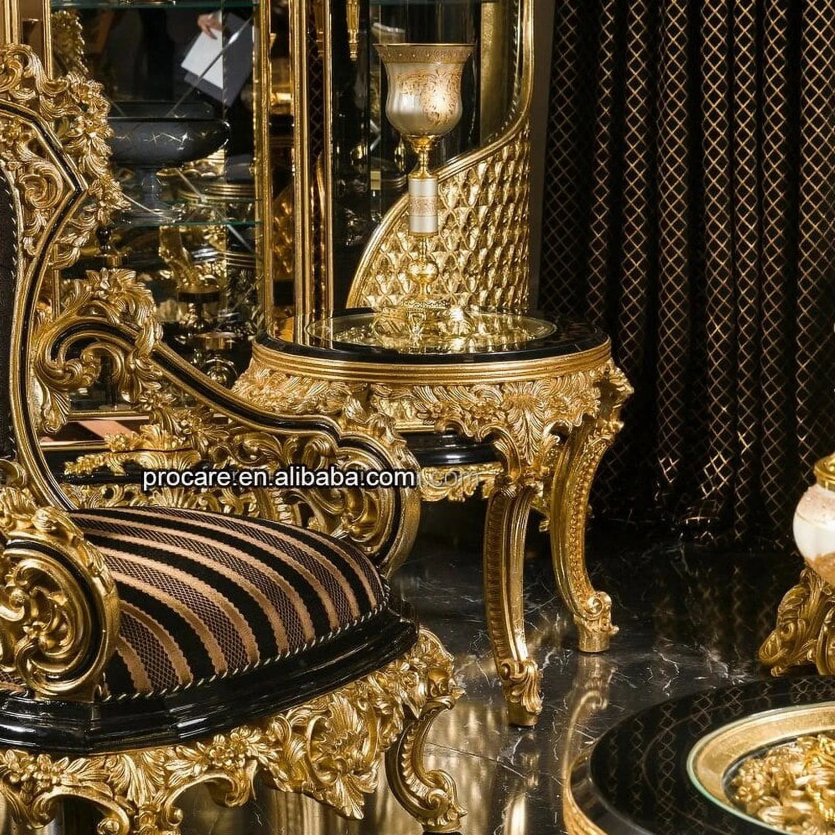Black Gold Hand Carved Sofa Set W493423