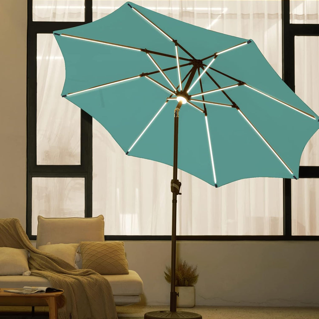 9 FT Solar LED Patio Umbrella with 16 LED Strip Lights I711