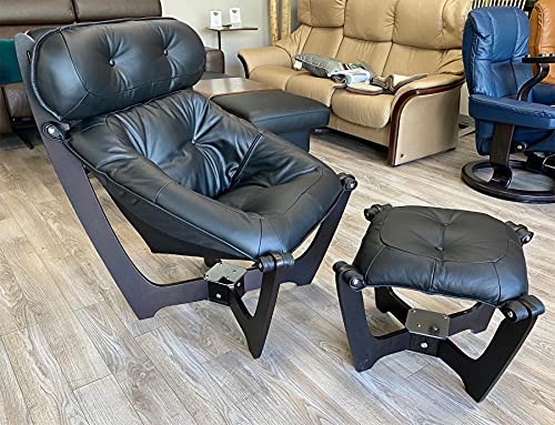 Black Leather Chair and Ottoman B3997