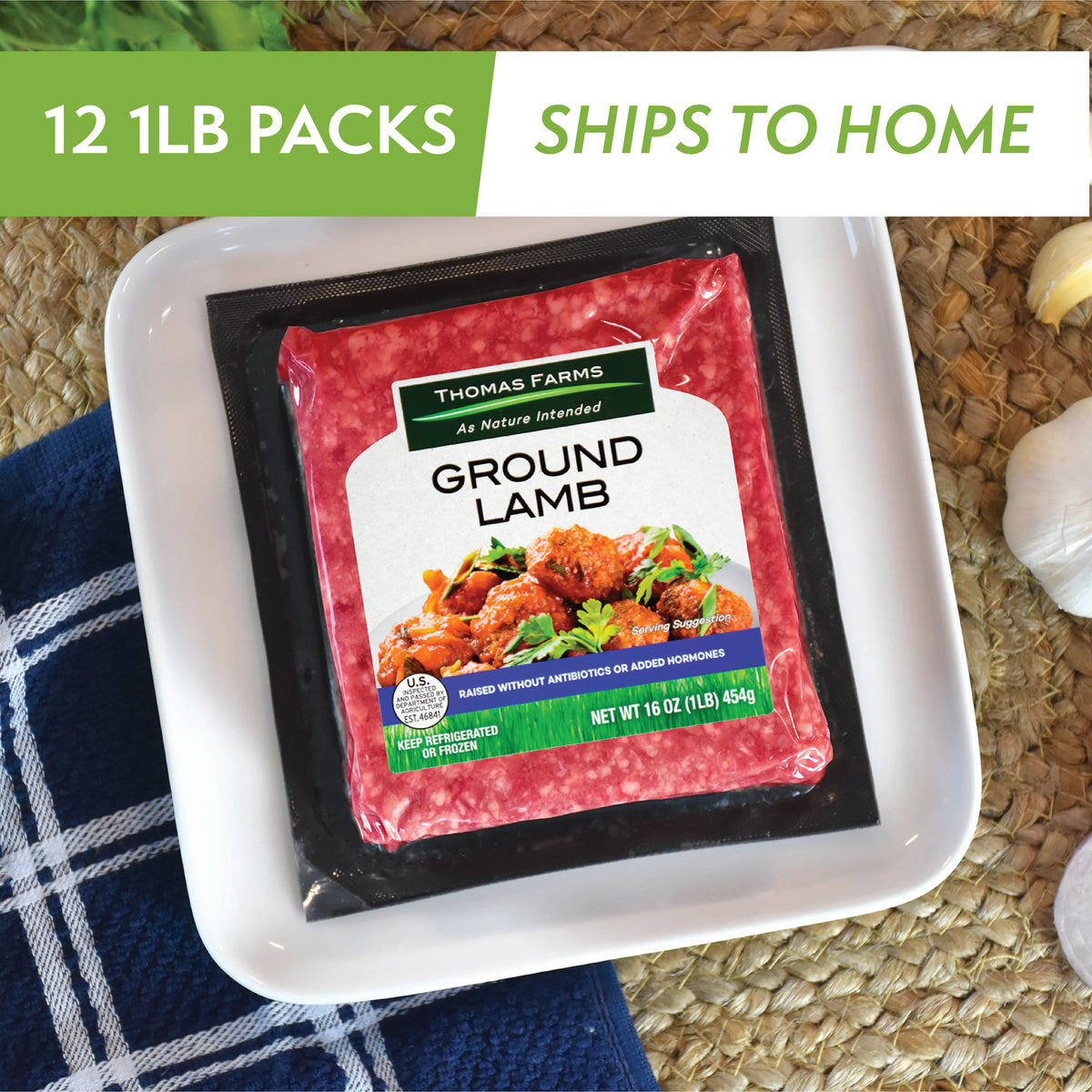 Grass Fed Free Range Ground Lamb, Twelve 1 lb Packages Y34370