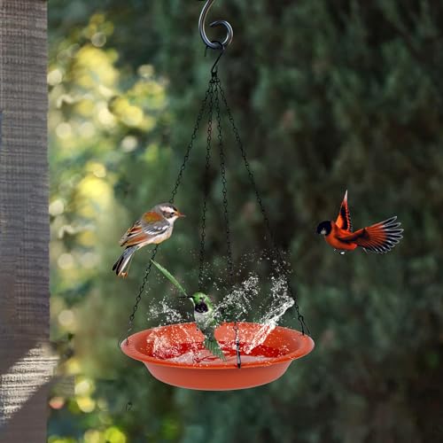 16 inch Green Hanging Bird Bath Bowl with Black Chains A6628