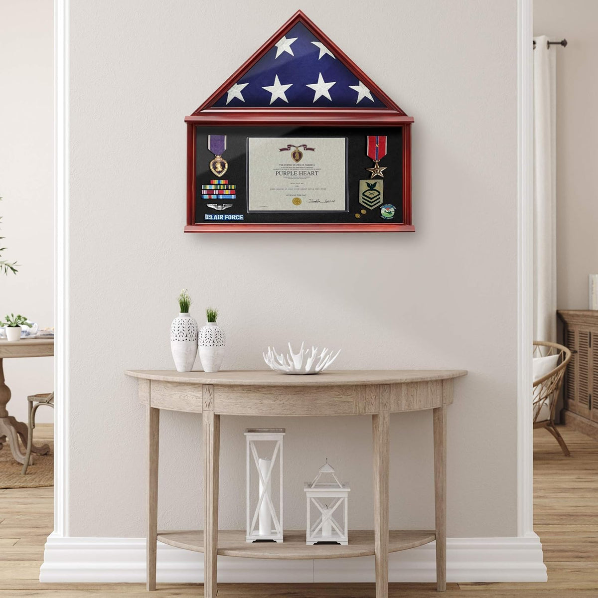 Large Solid Wood Mahogany Finish Flag Display Case R818