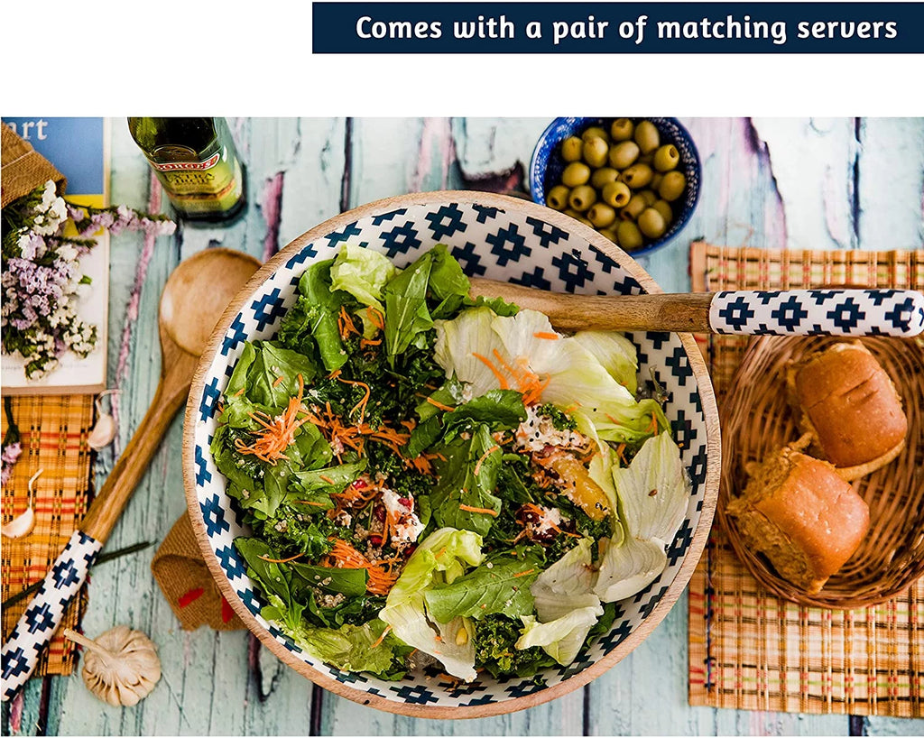 Mango Wood Salad Bowl with Serving Tongs H27291