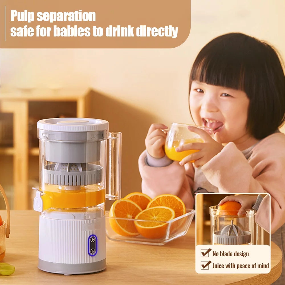 Electric Citrus Juicer Squeezer with Pulp Basket, 300ml, USB Charging, BPA-Free (White) L152