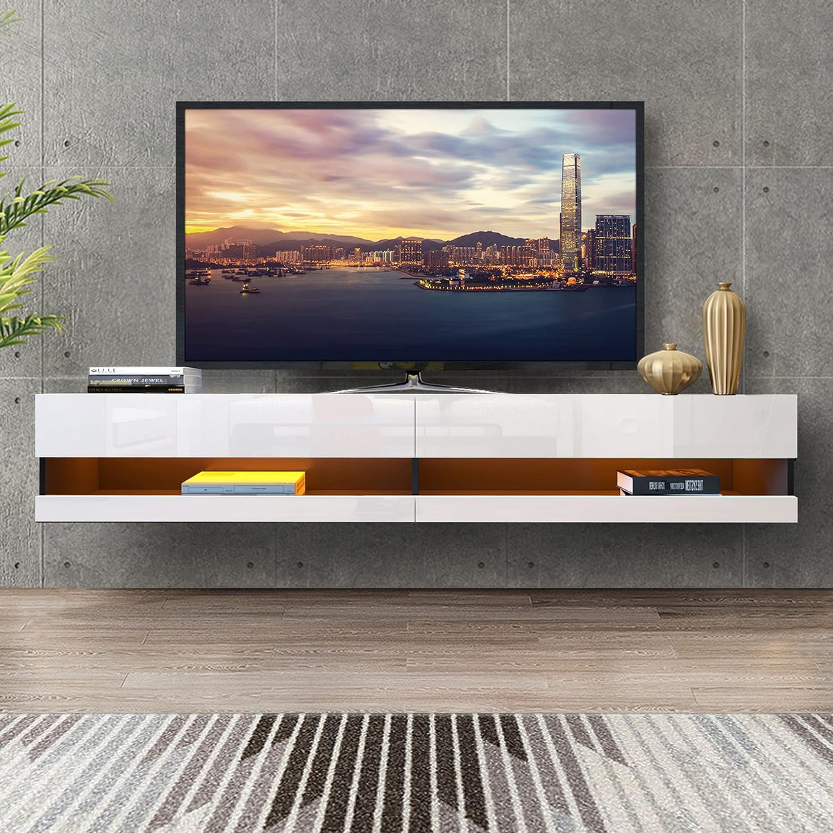 White and Black TV Stand with LED Lights T63908