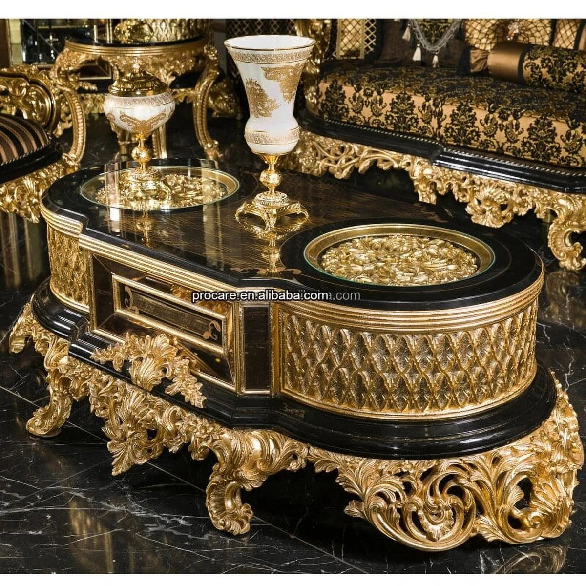 Black Gold Hand Carved Sofa Set W493423