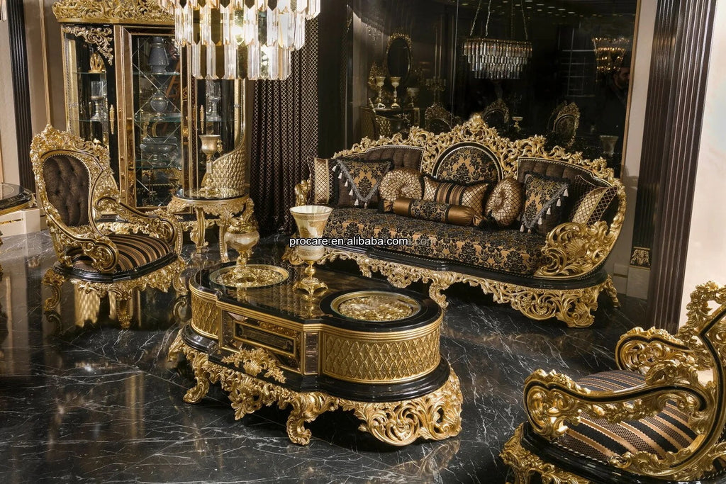 Black Gold Hand Carved Sofa Set W493423