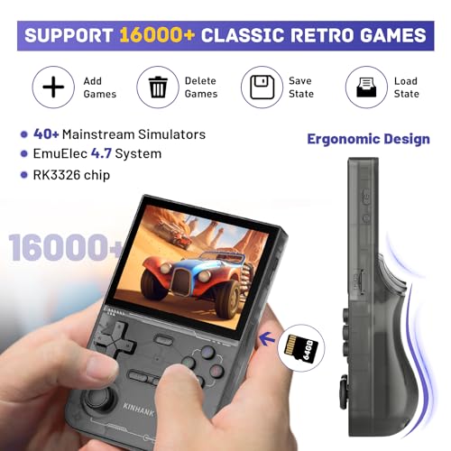 Retro Handheld Game Console with 64GB TF Card, 3.5 Inch IPS Screen Black M176