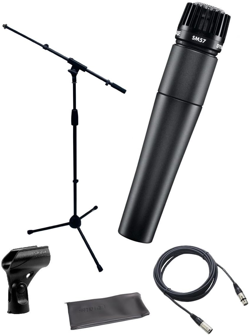 Cardioid Dynamic Microphone with Boom Stand, XLR Cable, Mic Clip, and Bag D776