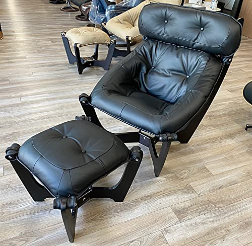 Black Leather Chair and Ottoman B3997