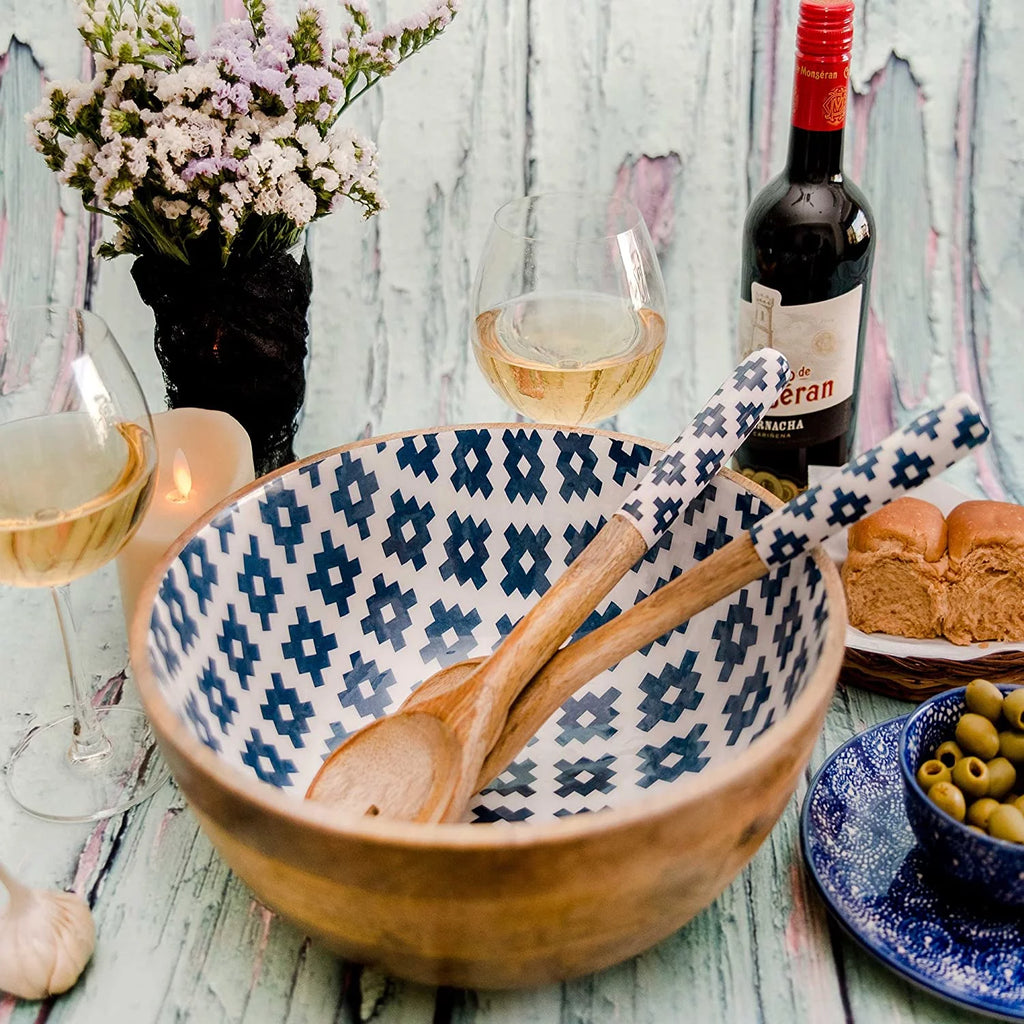 Mango Wood Salad Bowl with Serving Tongs H27291