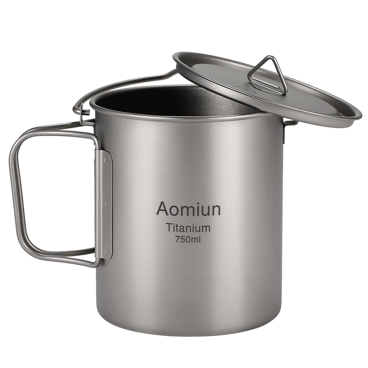 Ultralight 750ml Titanium Pot with Lid and Foldable Handle I424498